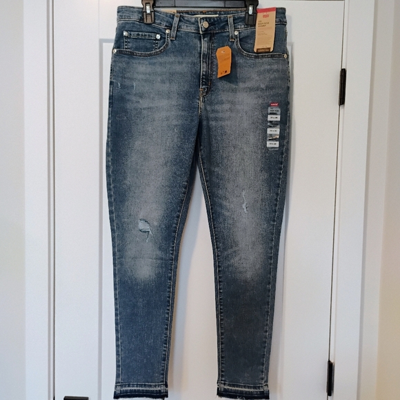 NWT 33 16 Levi's 721 High Rise Skinny Distressed Raw Edge Hem Denim Jeans NEW - Picture 10 of 12